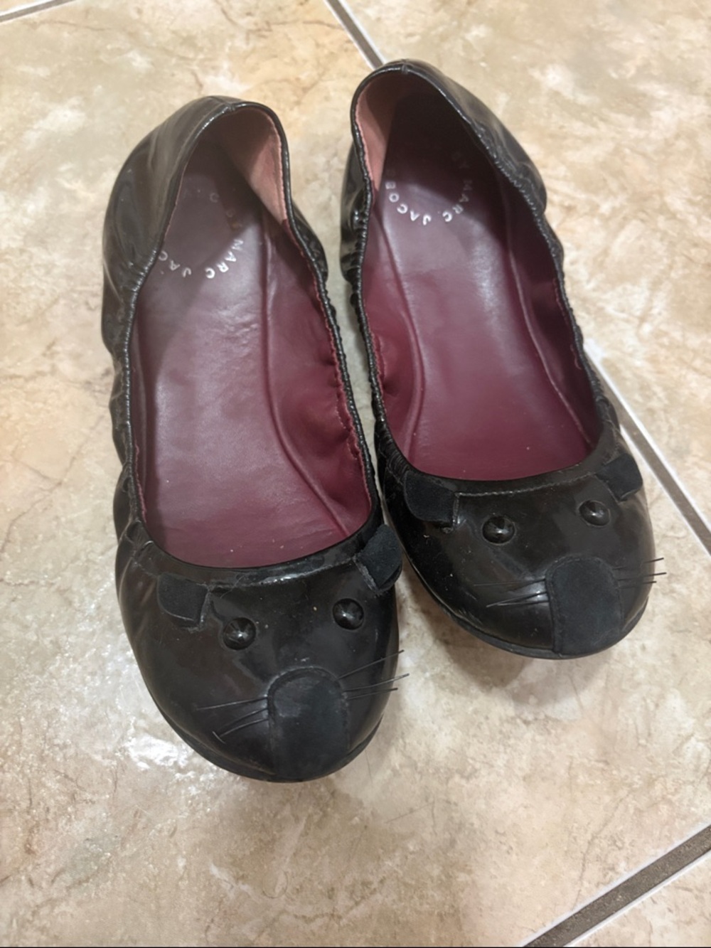 Marc Jacobs Black Leather Mouse Motif Ballet Flats